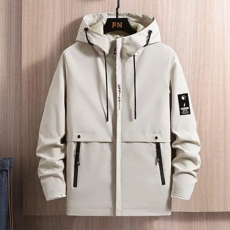 

Casual Hooded Jacket Spring Autumn Fashionable Korean Style Men's Clothing Polyester Fiber Zipper Decoration Straight Hemline