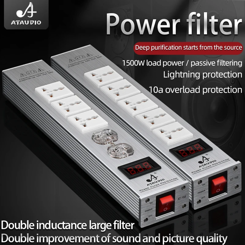 ATAUDIO Hifi Power Filter Power Power Conditioner Purifier Surge Protection with US Plug and Universal Socket