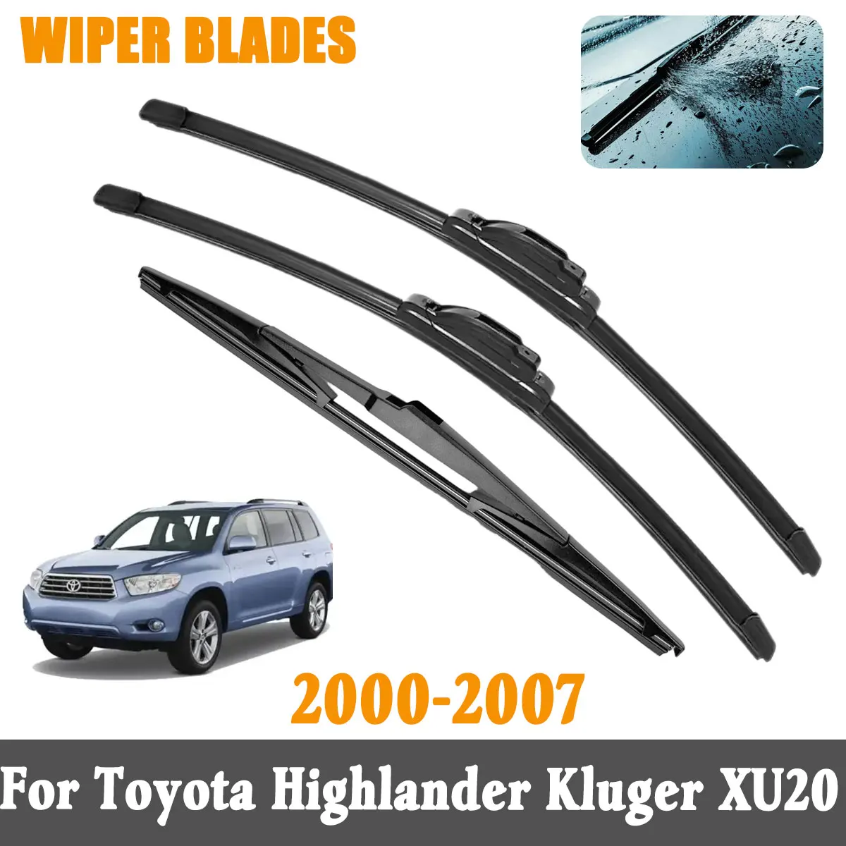 

3PCS Front Rear Wiper Blades Brushes For Toyota Highlander Kluger XU20 2000-2007 Accessories Window Windscreen Windshield