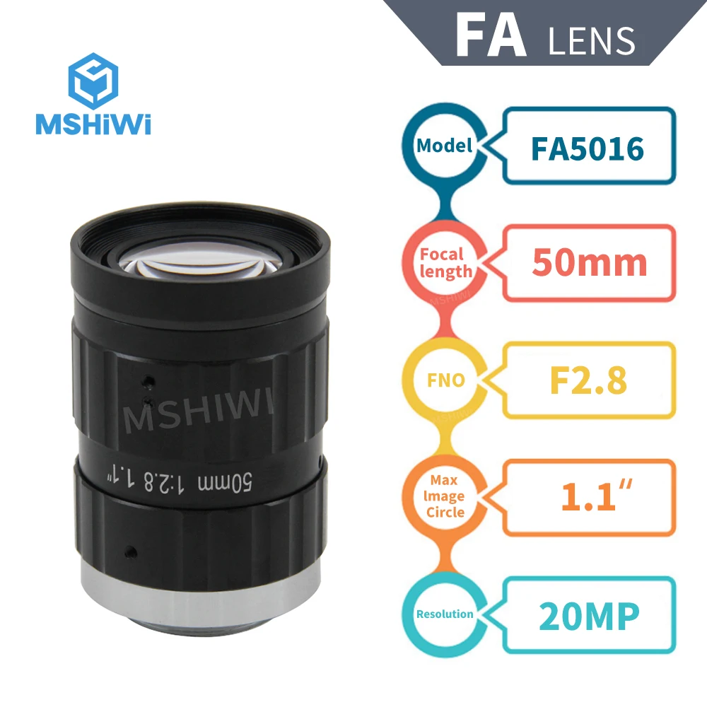 

20MP 50mm C mount Fixed Lens 1.1" F2.8 Manual Iris Lens CCTV Machine Vision Lenses for ITS Camera Industrial Cameras Inspection