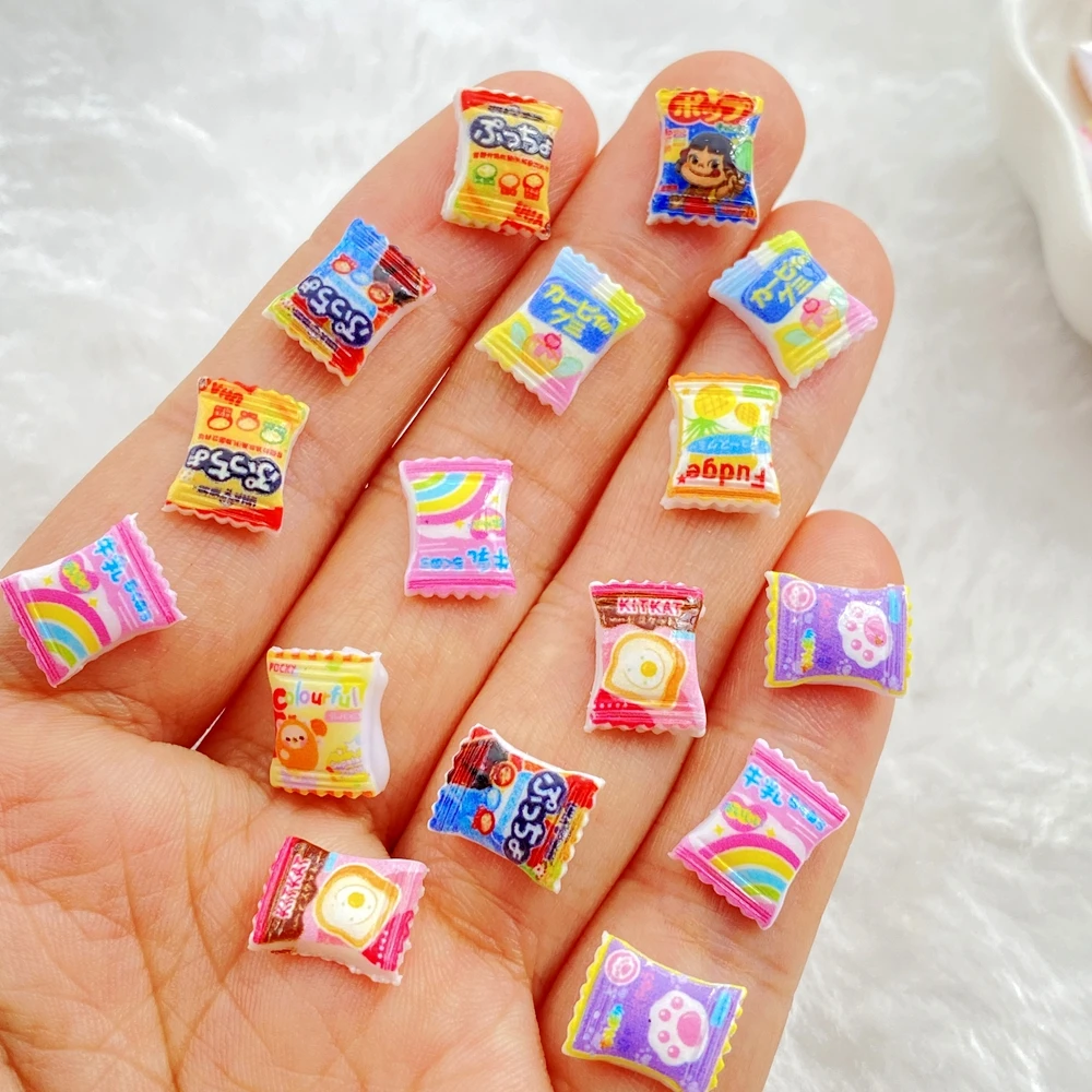 Mélange de breloques en résine pour Nail Art, 50 pièces, Mini dessin animé mignon, bonbons colorés pour la saint-valentin, bricolage artisanal pour décorations d'ongles 3D, bijoux