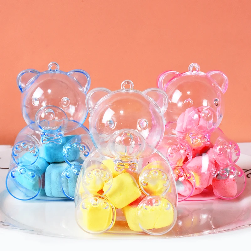 

12pcs Cartoon Little Bear Shape Candy Boxes Clear Cute Animal Cookies Gifts Box Xmas Birthday Baby Shower Fondant Packaging Jar