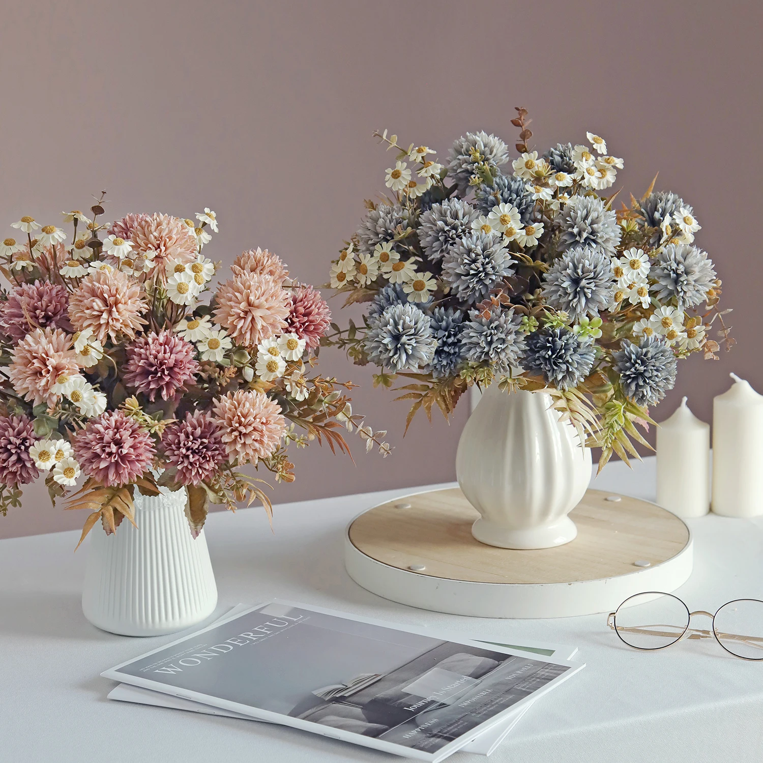 Seiden-Chrysanthemen Künstliche Blumen Hochzeit Heim Weihnachten Wohnzimmer Deko Brautsträuße Tischvase Hübsche Dekorative Requisite – Detail 6