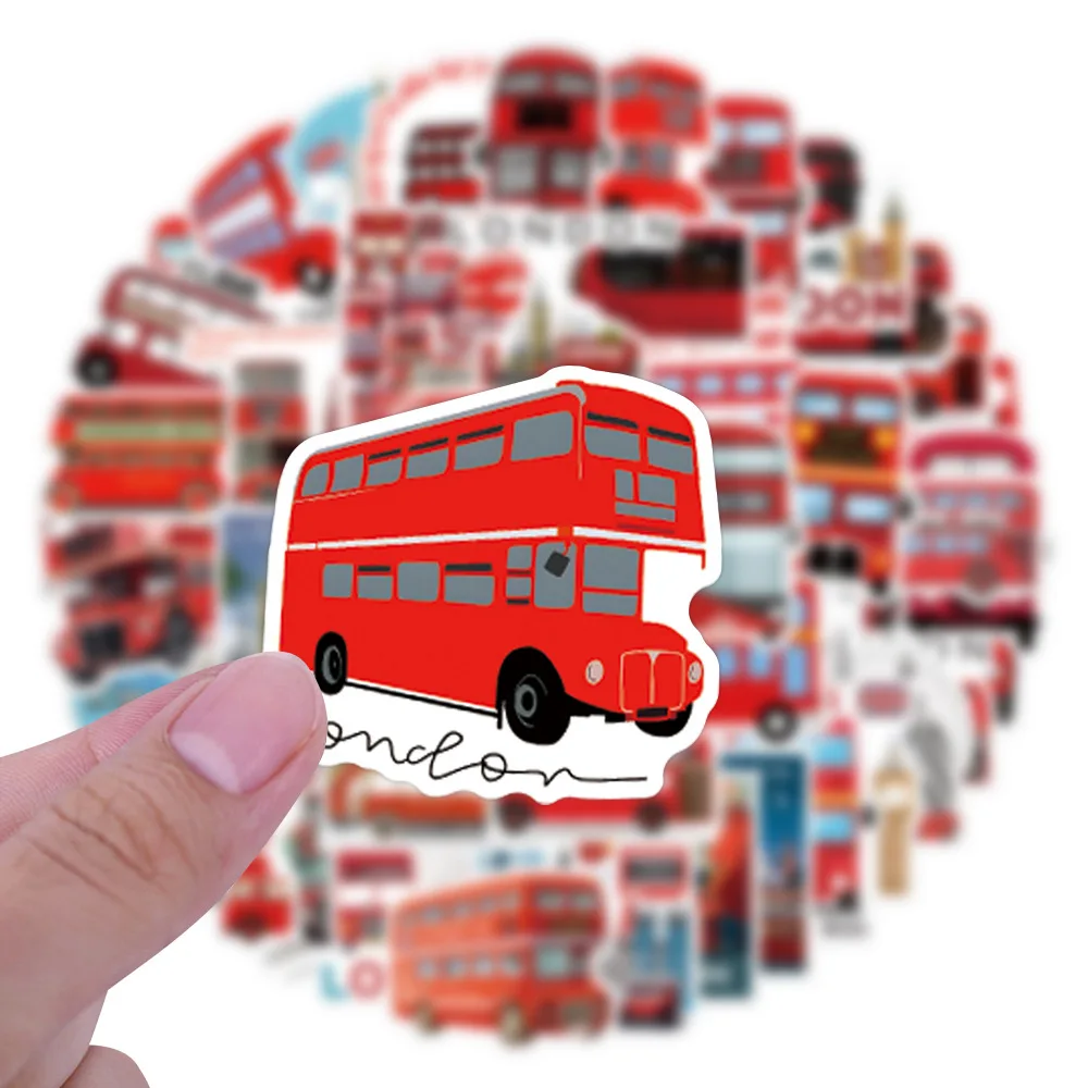 Autocollant étanche créatif de dessin animé Bus de londres, 50 pièces, décoration pour carnet de notes, tasse d'eau Mobile, valise de guitare, jouets Graffiti, DIY bricolage