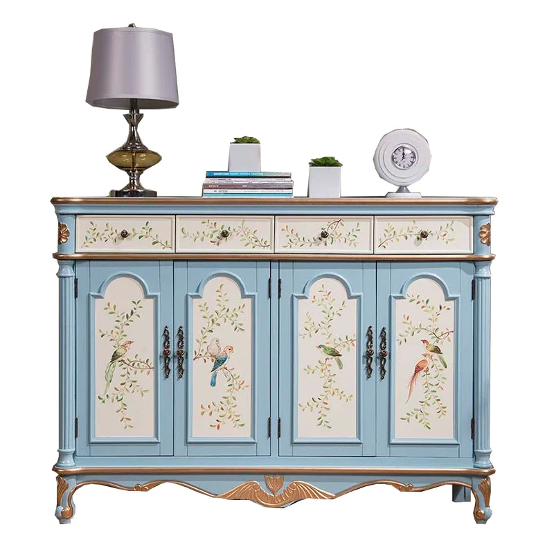 American European furniture country retro light blue white brown activity baffle multi-layer shoe cabinet entrance side cabinet