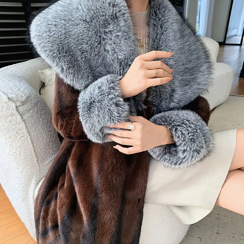 Coat Cross Mink Imitation Fox Big Fur Collar Autumn and Winter New Imitation Mink Long Coat Wear Women's Mink Imitation Fur 2026