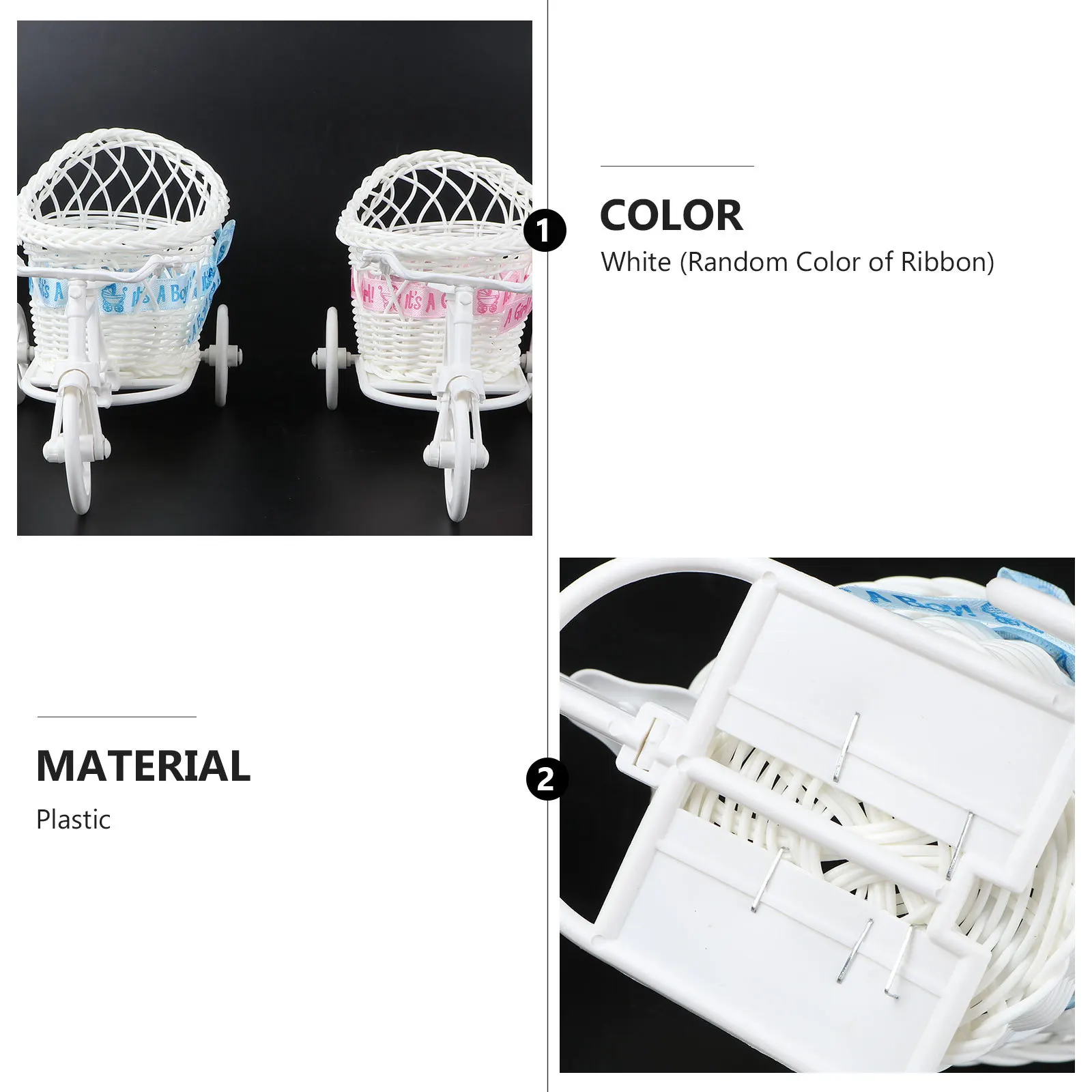

2pcs Tricycle Ratten Basket Crafts Handmade Home Ornament For Wedding Party Scene Decoration Rattan Tricycle Flower Basket