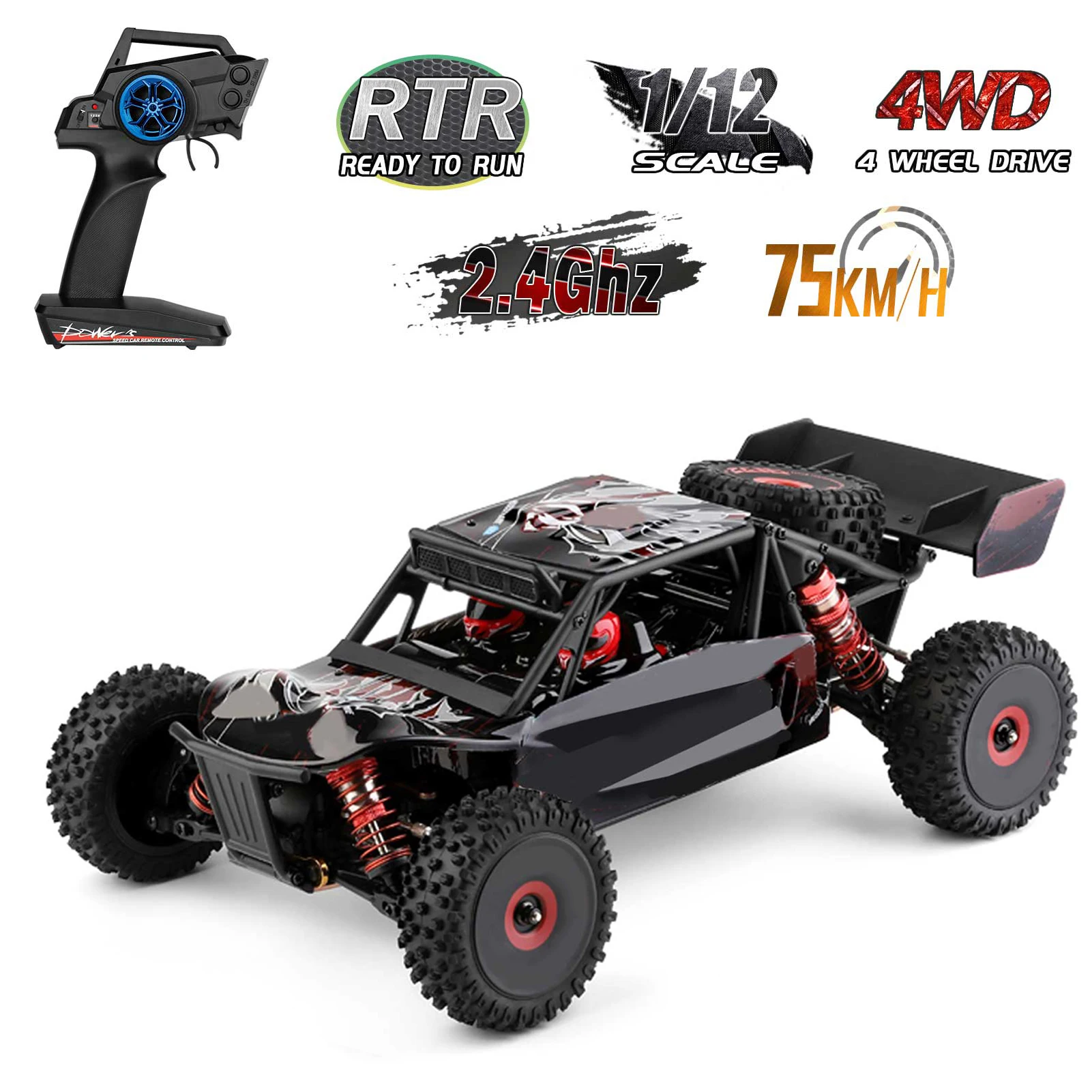 WLtoys 124016 Race Car High Speed 1/12 Remote Control Car Off-Road Car Remote Control Crawler 2.4GHz 4WD RTR Metal Chassis