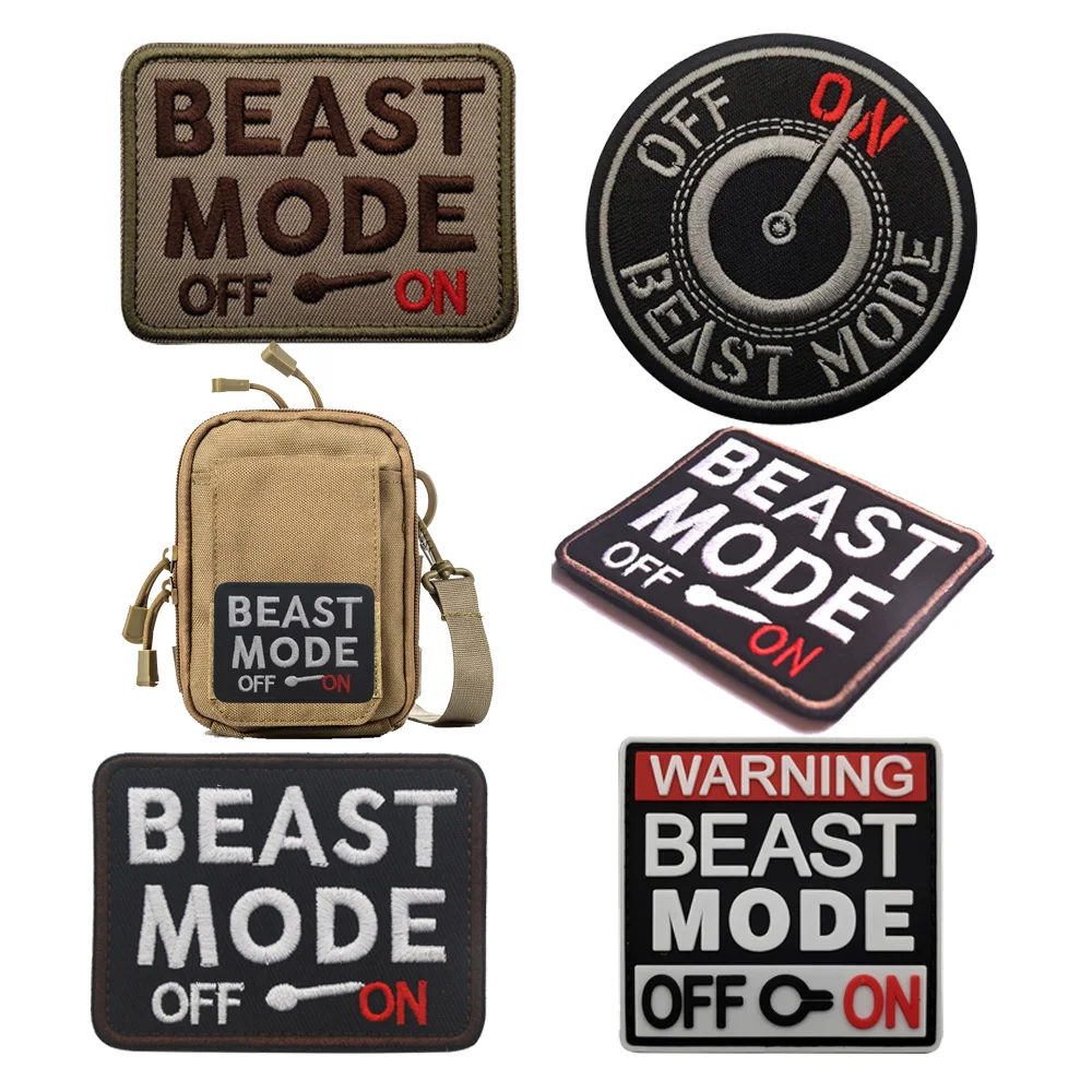 

Hot Selling Embroidery BEAST MODE ON OFF PVC Patch Beast Mode Opens The Fun Patch Magic Badge Pack Attached Accessories