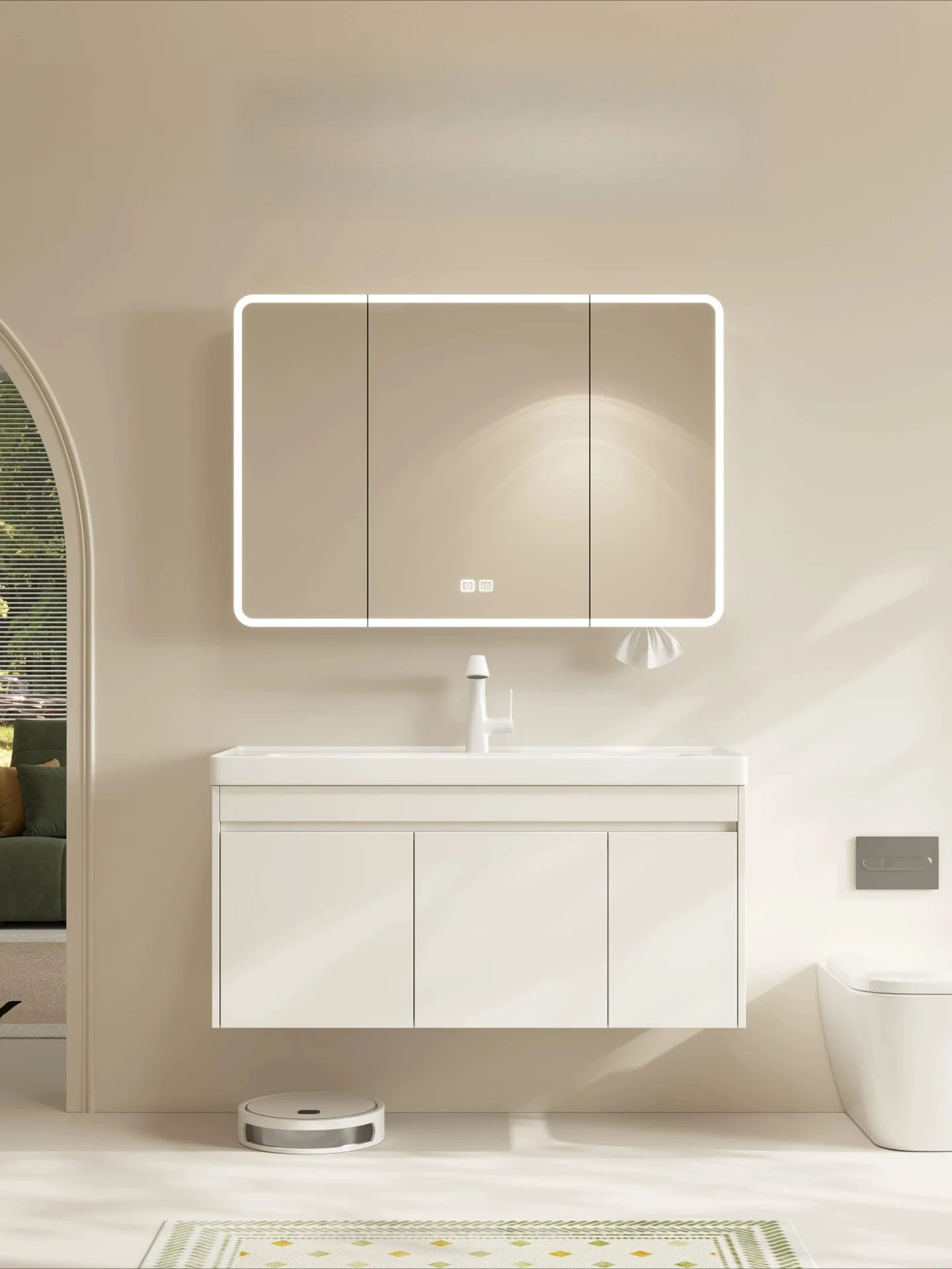 LMM all-aluminum bathroom cabinet combination ceramic integrated basin cabinet with pull basket to deepen the wash basin