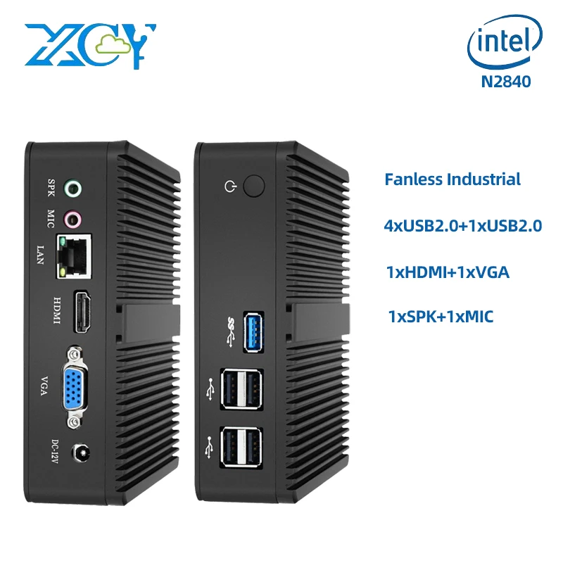 PC Mini Industri XCY dengan N2840 Mendukung WiFi Linux Komputer Tanpa Kipas dengan 4xUSB2.0 1xUSB3.0 1xHDMI 1xVGA Windows10 Siap