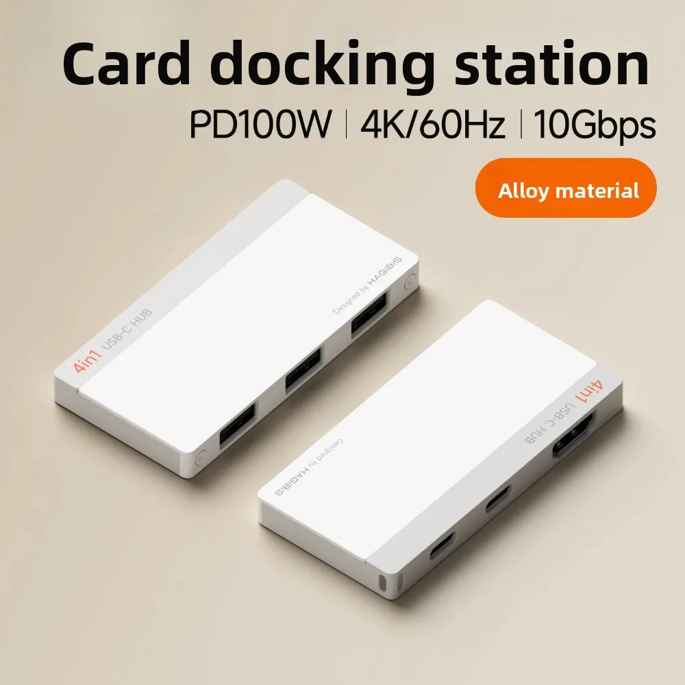 HAGiBiS Ultra Thin Expansion Dock Aluminum Alloy Shell  PD 100W 4K 60Hz 10Gbps Detachable Design Lightweight Portable for Office