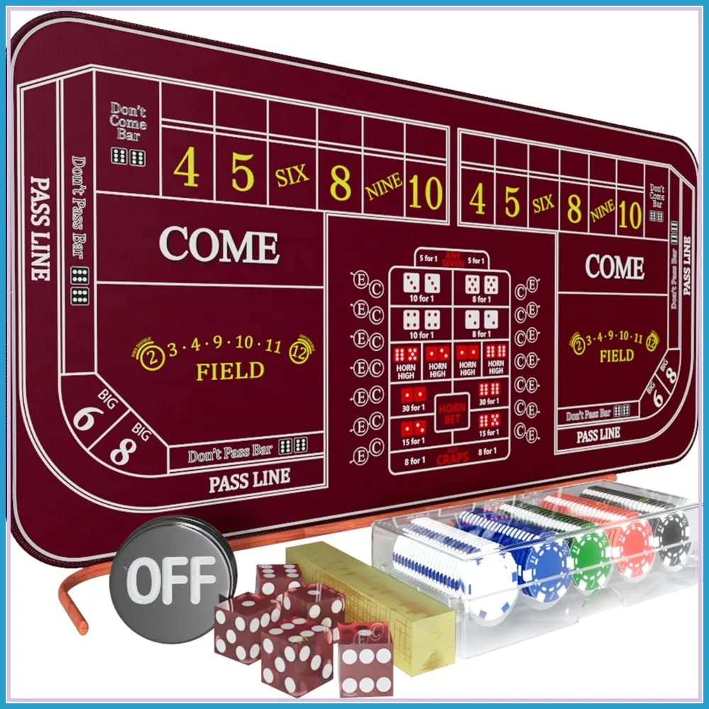 

Набор для игры в крэпс 70 x 35 дюймов с разметкой, кнопкой для покера и сумкой для хранения для веселых казино-игр