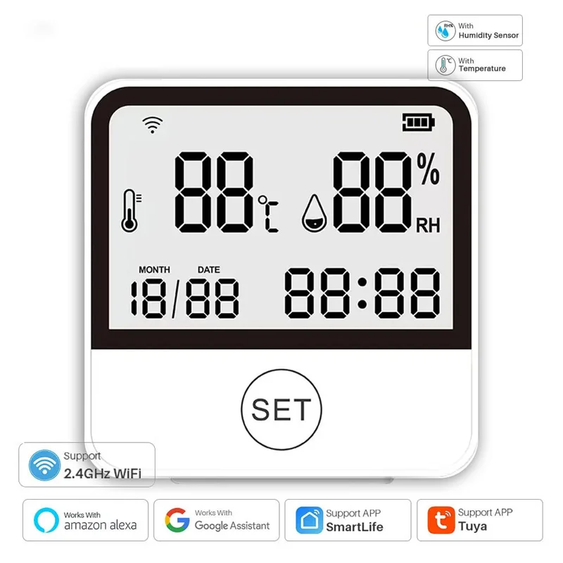 Graffiti Smart WiFi Wireless Linkage Temperature and Humidity Sensing Sensor Digital Indoor Hygrometer Thermometer Voice Control