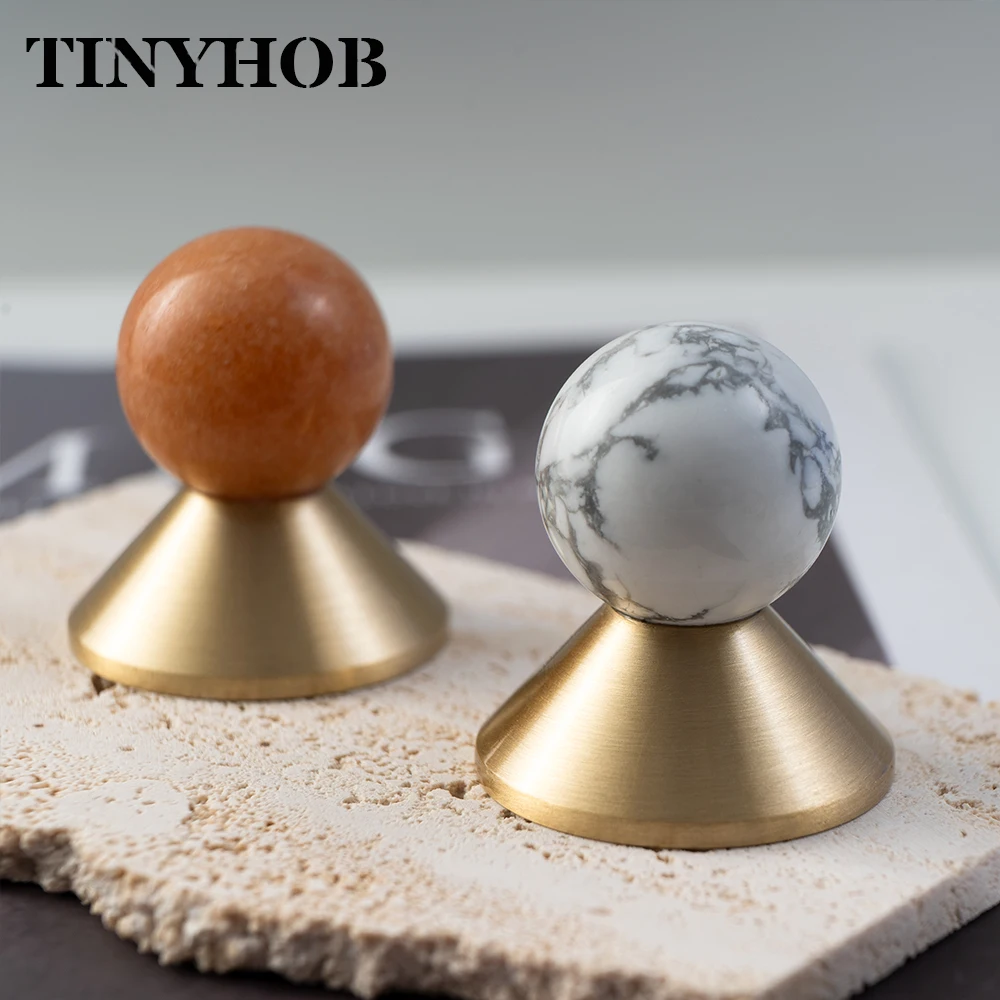 Pink Natural Stone Handle for Cupboard Drawer Pull Luxury Brass Cabinet Knob Home Furniture Accessory