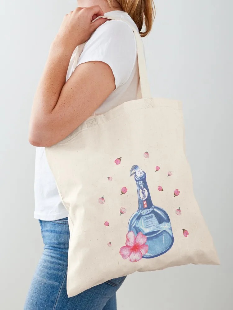 

Round Blue Bottle and Pink Sakura Flowers Japanese Pattern Tote Bag cloth bag woman Women bags