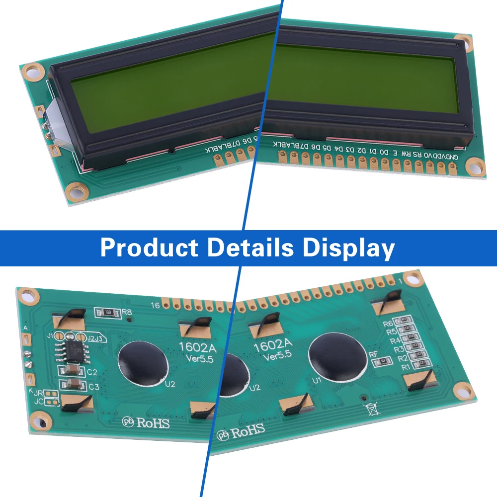 Gelbgrüner Film 1602a 3,3 v LCD-Bildschirm mit hoher Helligkeit 1,5 LCD Zoll 16-Pin-Controller st7066u Punkt matrix zeichen