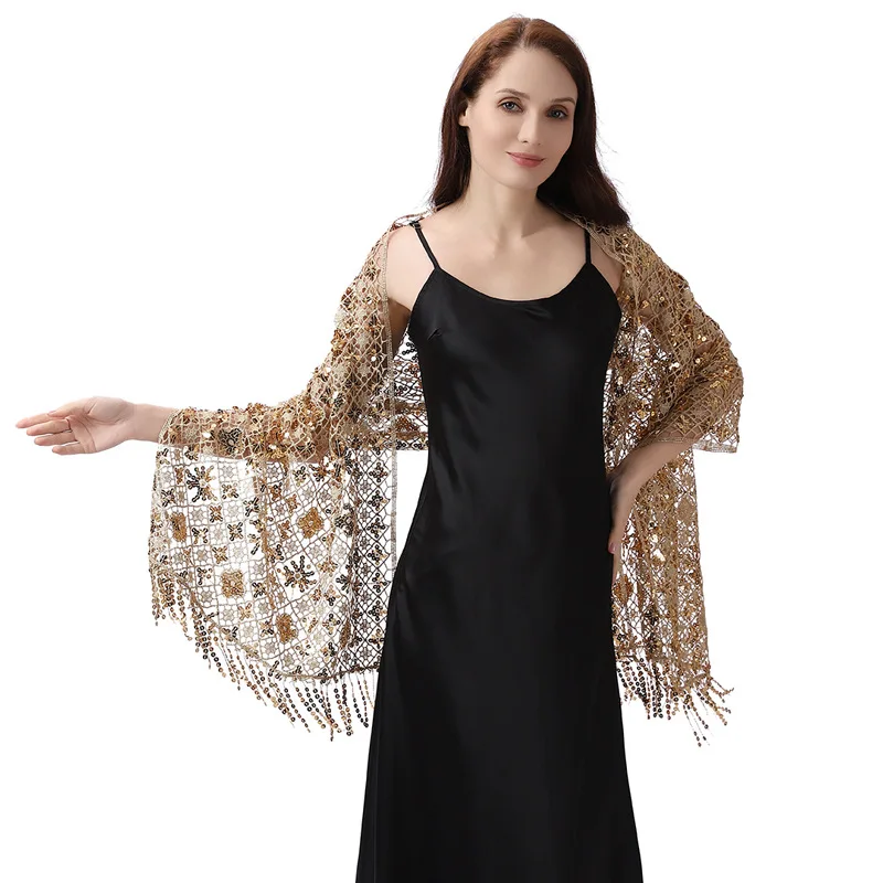 

1 маленькая водорастворимая шаль с пайетками и цветочным принтом для невесты, подружки невесты, вечернего платья, чонсам, шаль, танцевальной вечеринки, шаль, женский