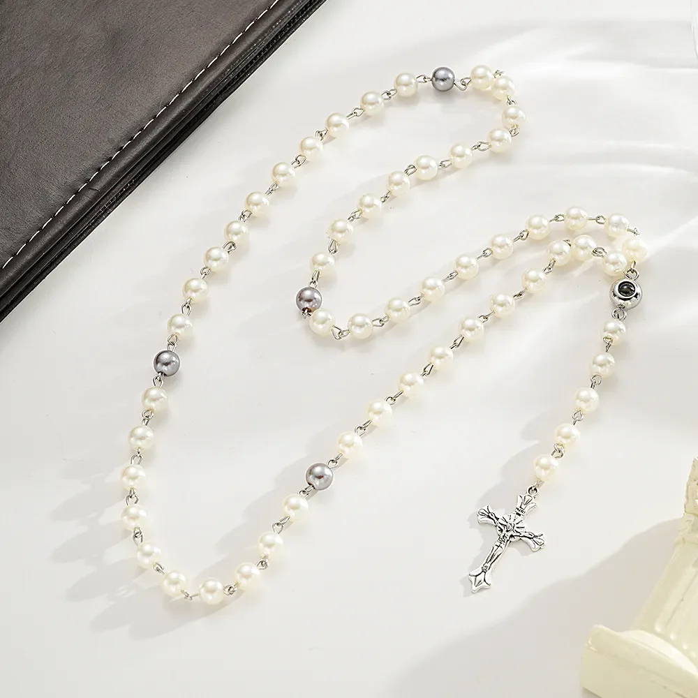 Multi-Color Rosary Beads Cross Gold 6mm Christian Catholic Virgin Mary Long Chain Jesus Religious Cross Pendant Rosary Necklace
