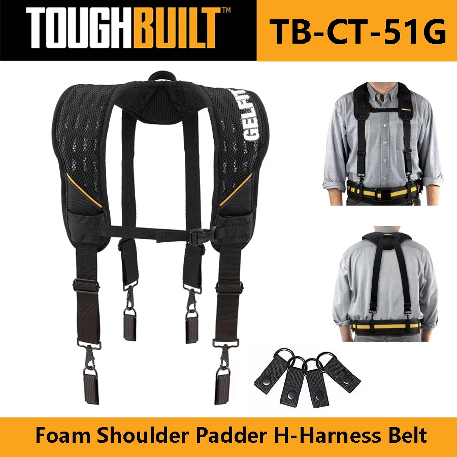 

TOUGHBUILT TB-CT-51G Constrcution Tool Suspenders Outdoor H-Harness Duty Belt Comfortable Foam Shoulder Padder Safety Belt