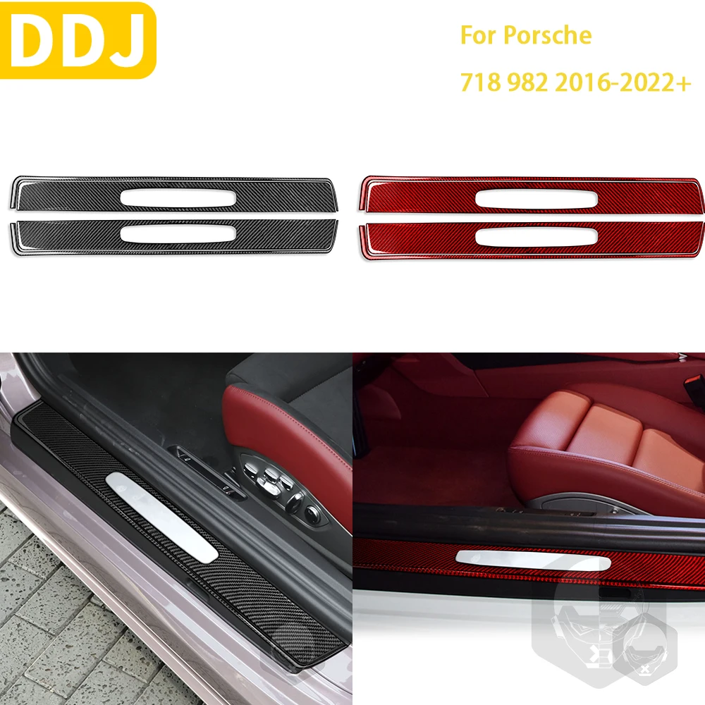 Dla Porsche Boxster Cayman 718 982 2016-2022 drzwi samochodu próg taśmy naklejki wykończeniowe akcesoria do wnętrza samochodu z włókna węglowego LHD RHD