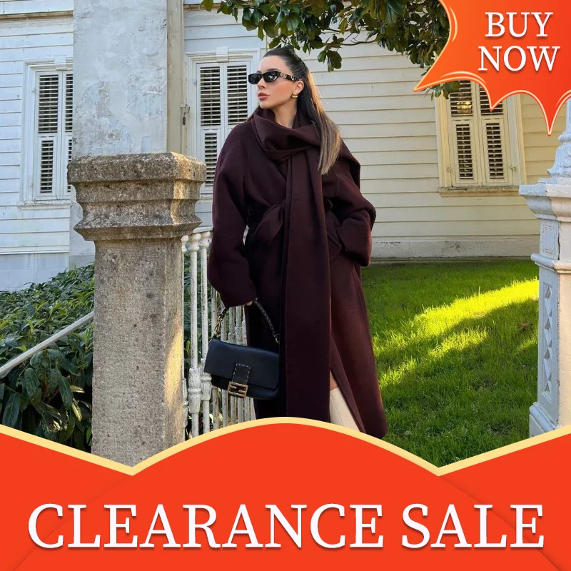 Mode Ancora Rot Schal Kragen Cape Mäntel Für Frauen Chic Übergroßen Spitze Up Solide Lange Mäntel 2024 Dame Woolen Outer neue