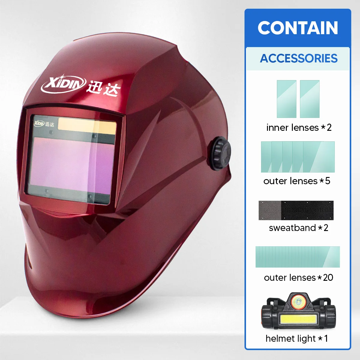 

Welding Helmet Auto Darkening with LED Light Replacement Cover Lens Large View True Color Welding Hood | A7-RED-716D-TD