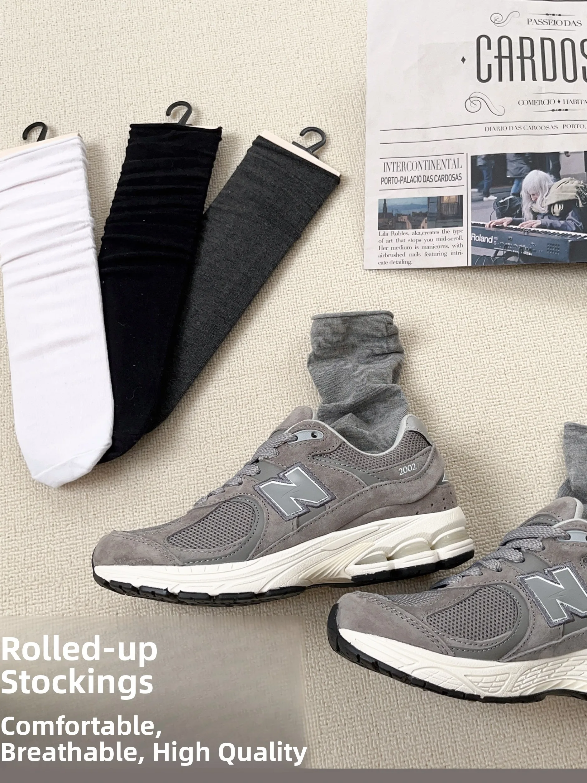 Comfortable Korean Style Women's Mid-Calf Socks Cuffed Soft Fabric Sports Functional Regular Thickness Pure Color 2 Pairs