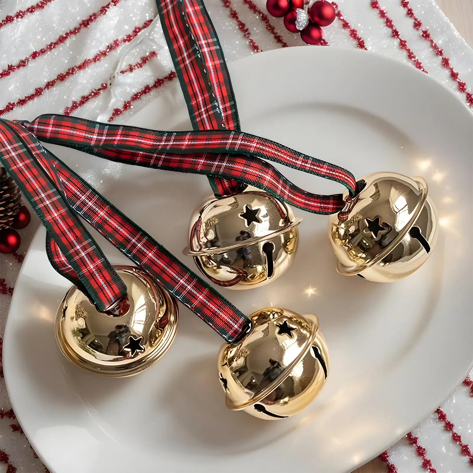 6pcs Christmas Bells hanging Decoration Festive Vintage Chime Metal Bells Christmas Pendant for Wall Front Door Entryway Indoor