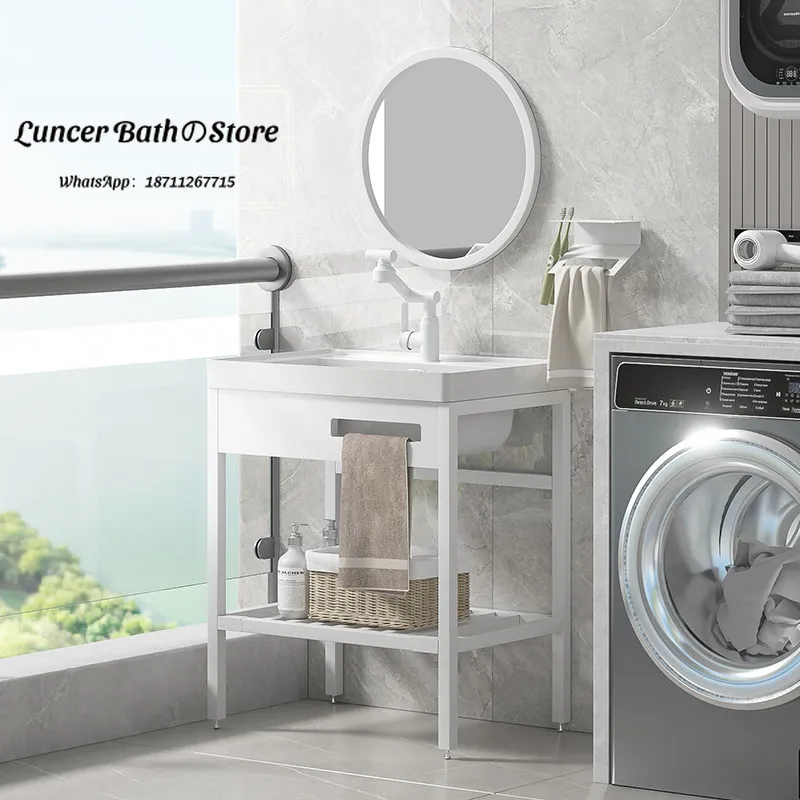 Ceramic stainless steel white support basin small apartment non-drilling washbasin countertop