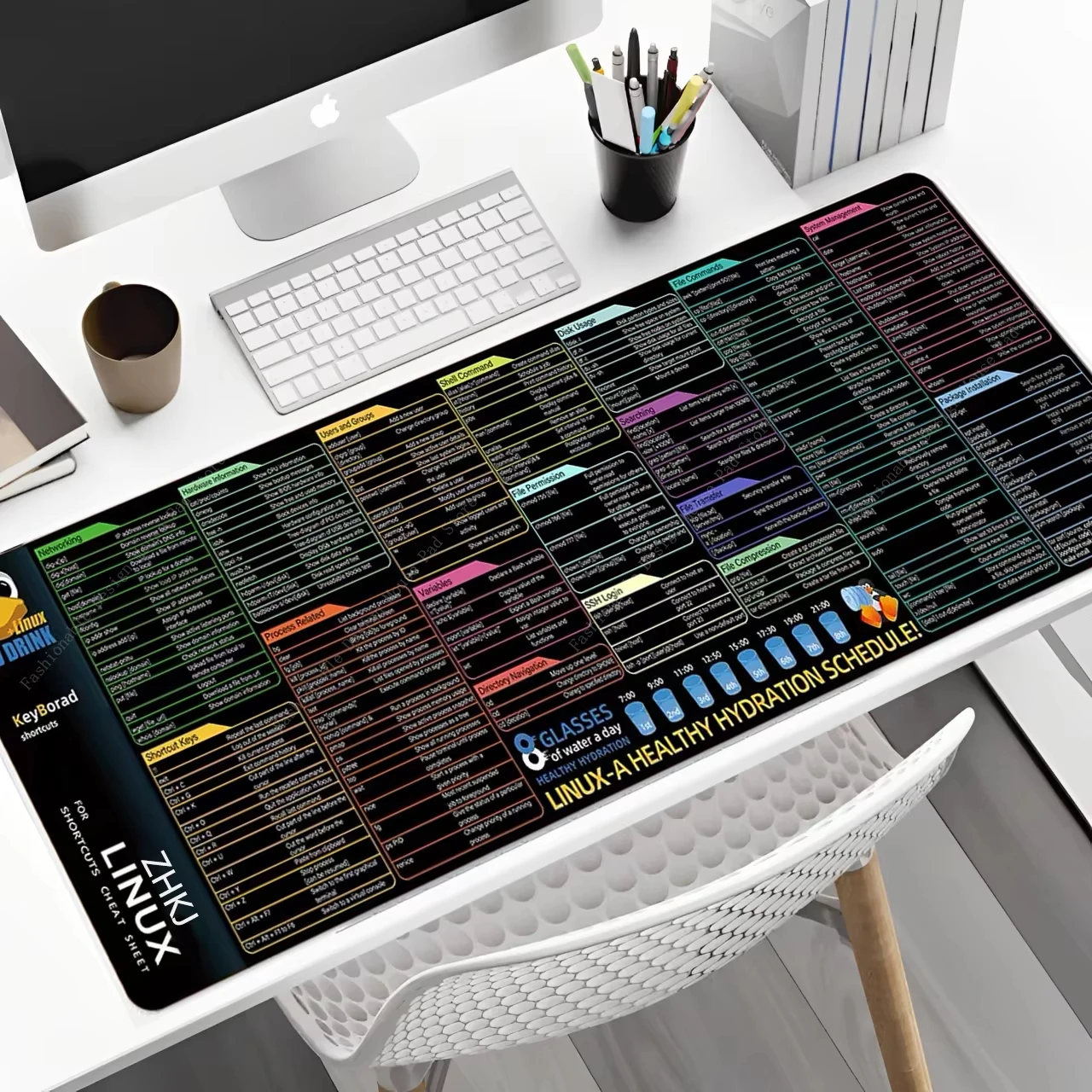 For LINUX Drink Clear Shortcut Keys Large Overlock Mouse Pad Desk Mat Cheat Sheet Software Web AI Engineer Office Users Non-Slip