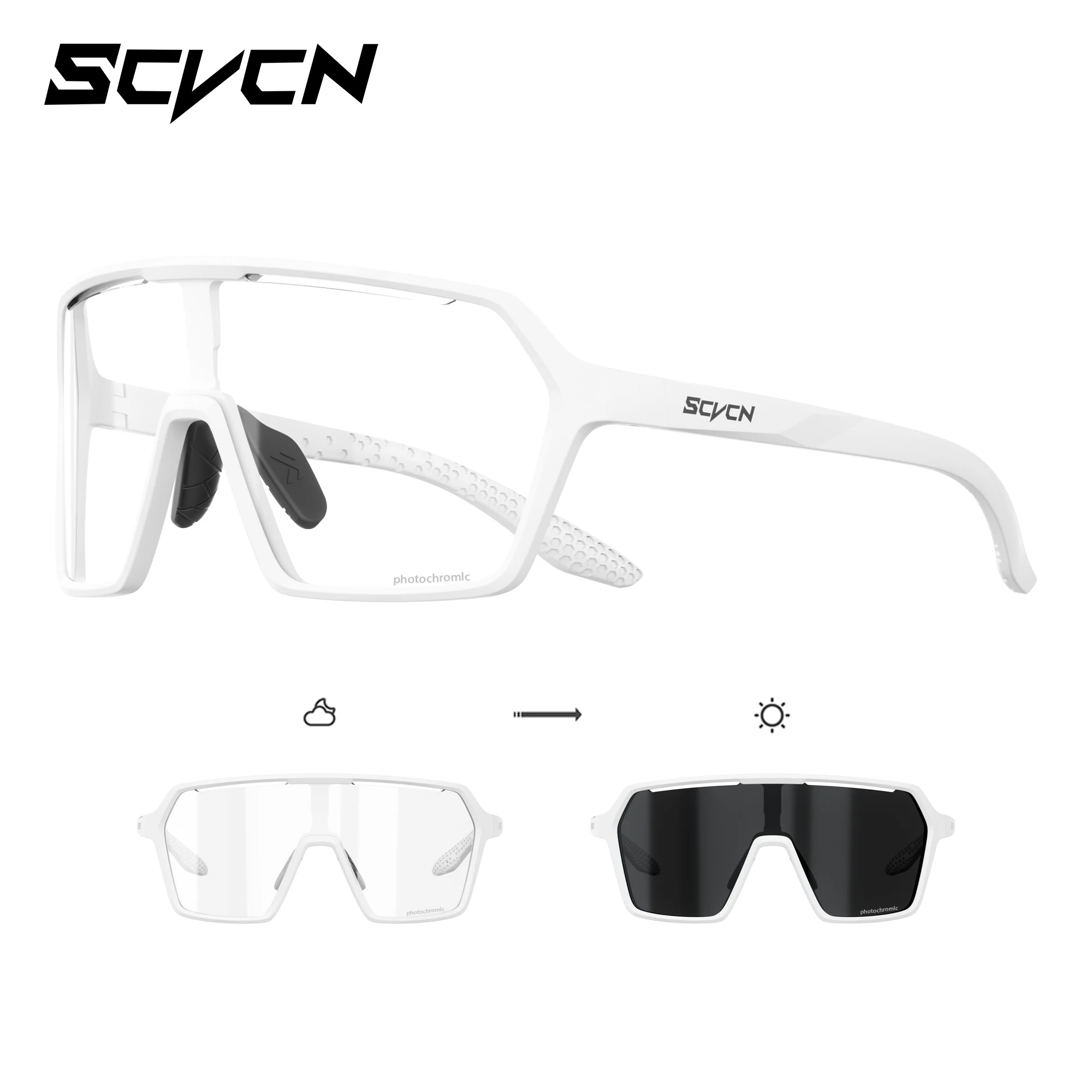 SCVCN Photochrome Sonnenbrille für Herren, Fahrradbrille UV400n, Damen-Fahrbrille, MTB-Rennrad-Sportbrille, Laufbrille
