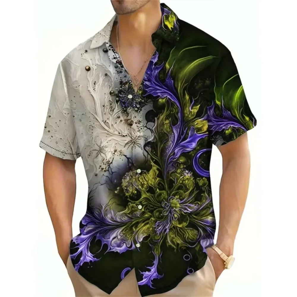 Hawaiian Style Shirt Men's Vacation Short Lined 3D Flower Summer Large Size Shirt