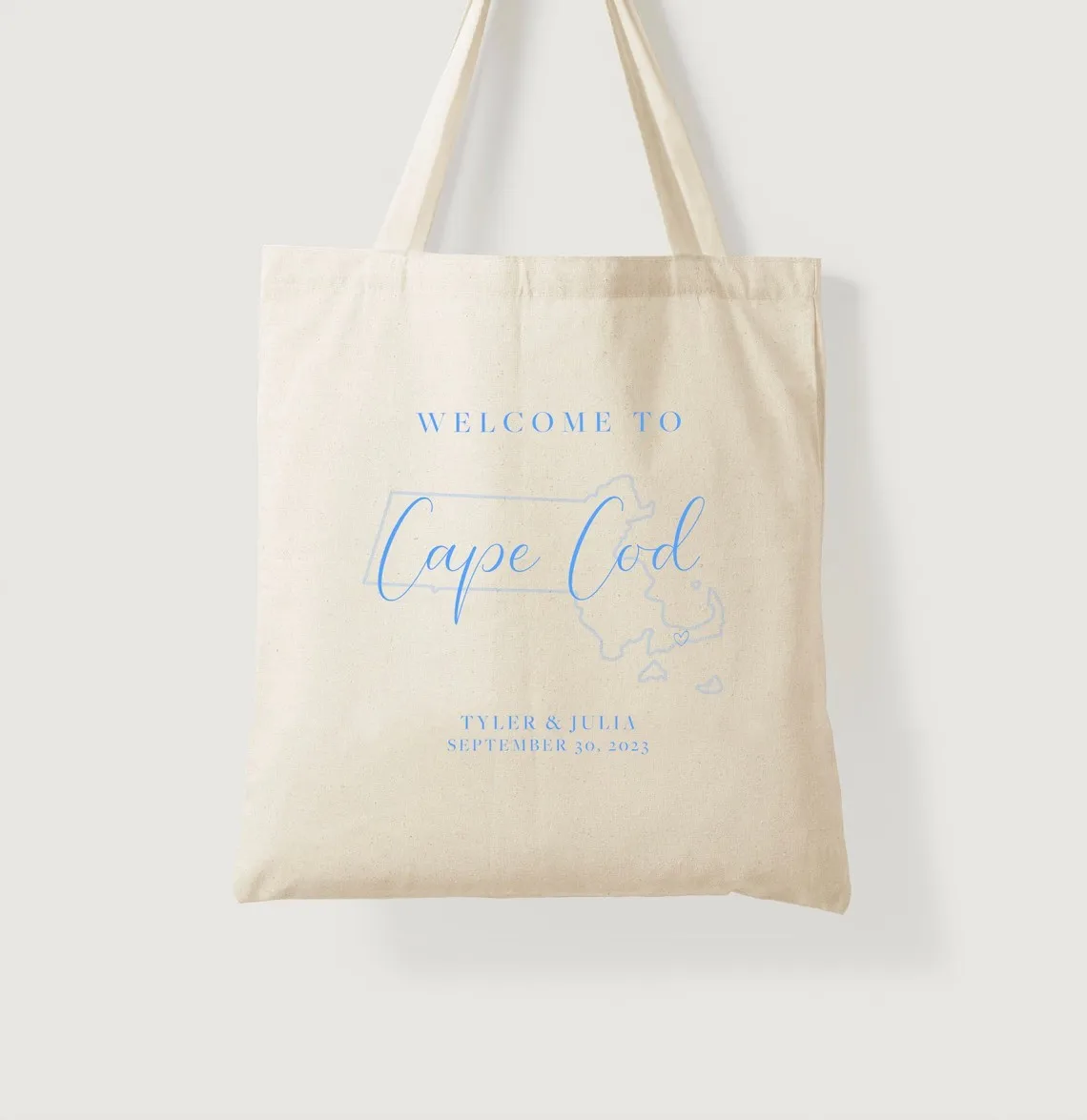 Massachusetts Wedding Tote - Massachusetts Wedding Guest Favor - Cape Cod Wedding Tote - State Outline Tote - Boston Wedding Wel