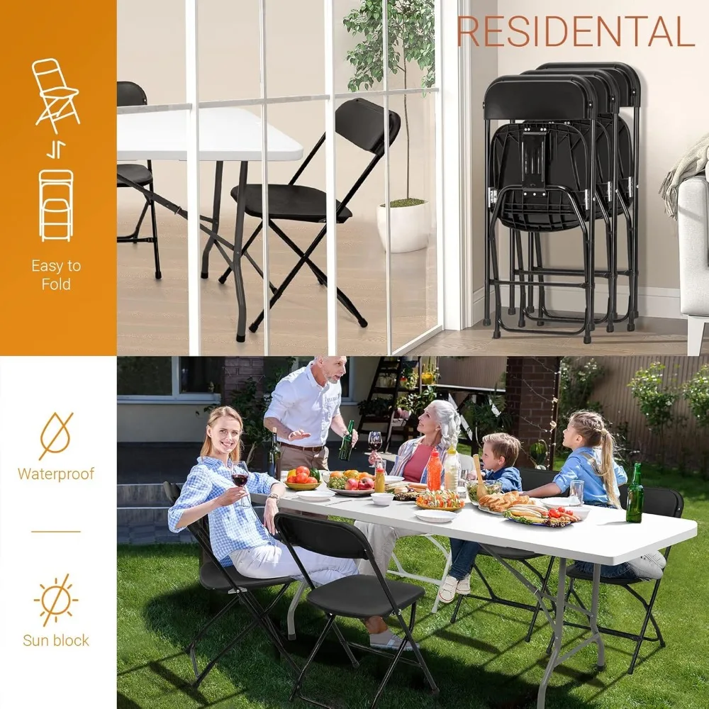 Portable Folding Metal Chairs with Solid Plastic Seats for Outdoor Events, Parties, and Dining - 10 Pack