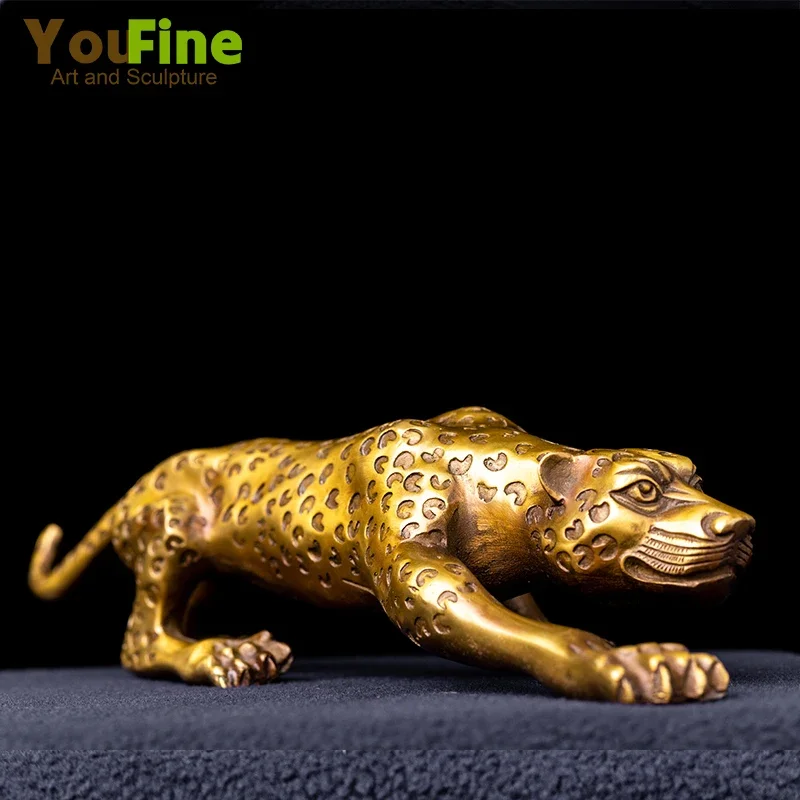 Bronze Leopard Statue Bronze Copper Lucky Money Leopard Cheetah Sculpture Chinese Folk Art Statue For Home Office Decor Crafts