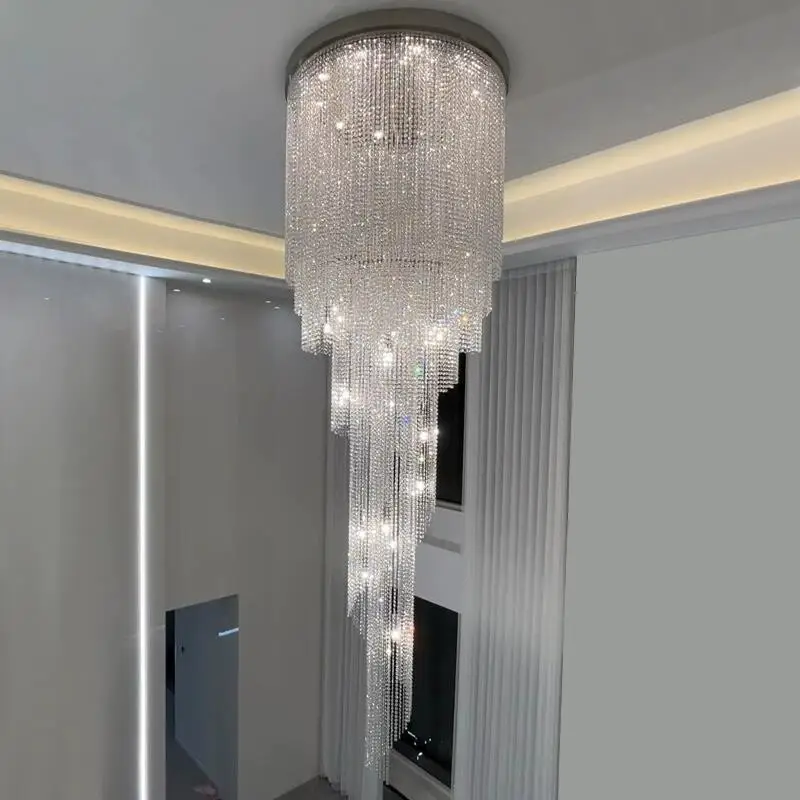 Crystal stair chandeliers luxury villa duplex loft lobby simple high-grade hollow high lift decorative lights