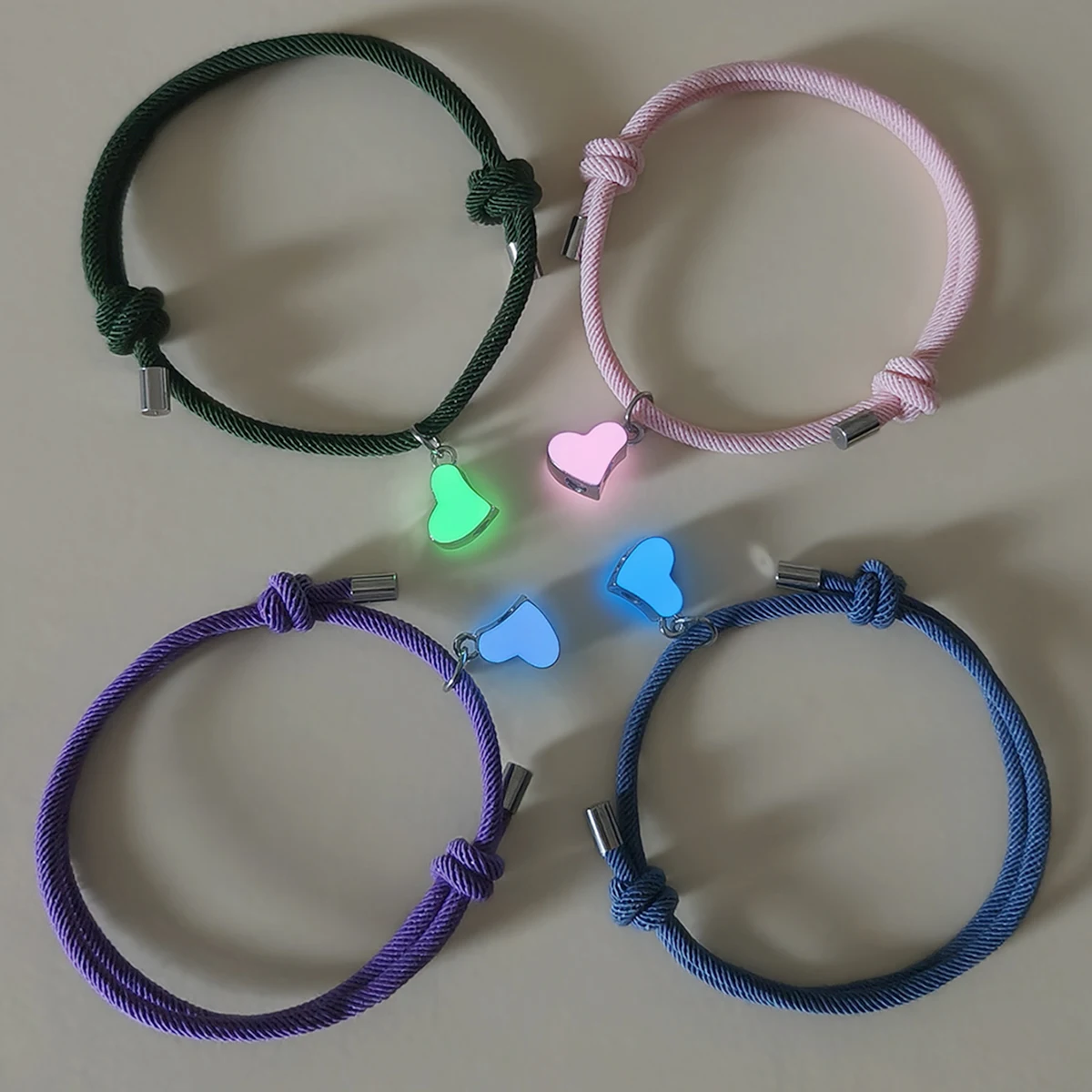 4 Pcs Luminous Four-Leaf Clover Good Friend Sister Brother Couples Grow In The Dark Woven Bracelet Jewelry Set Pe