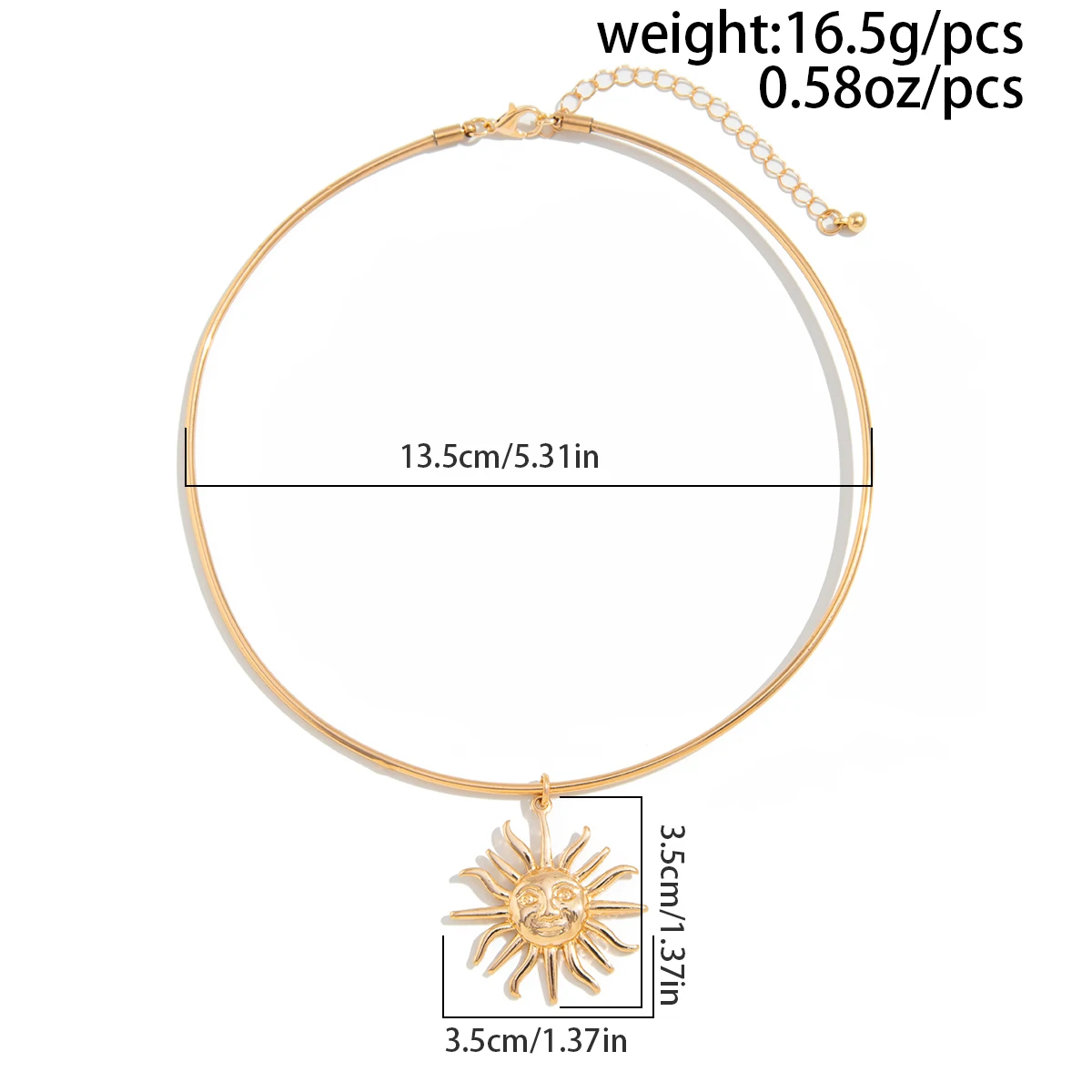 SHIXIN Retro Smooth Golden Metal Thin Choker Necklace for Women Trendy Sun Pendant Necklace Torques Summer Neck Chain Jewelry image 4