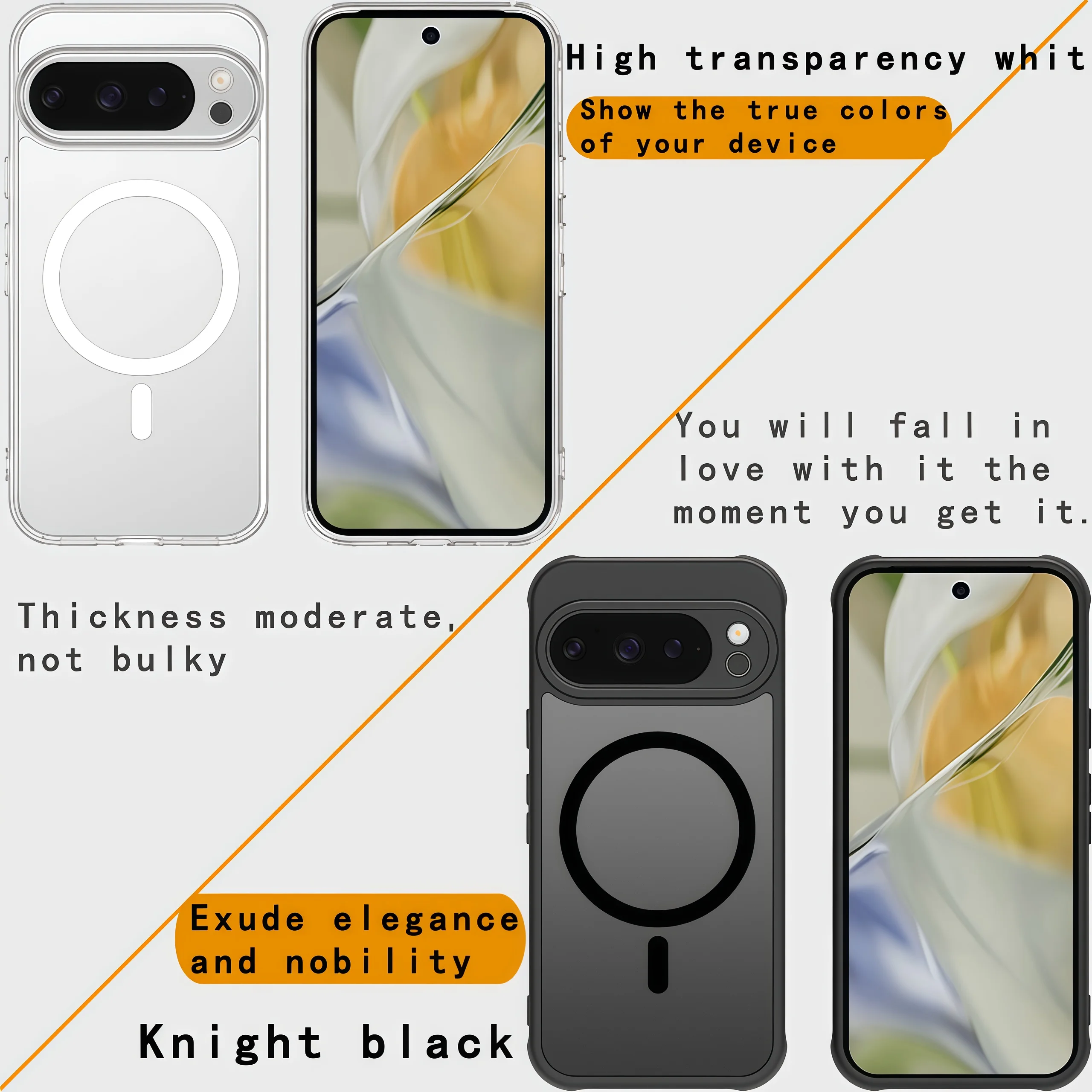 Magnetyczne etui z matowym, przezroczystym wykończeniem do Google Pixel 10 9 Pro XL 8 7 6 Pro 9a 8a 7a 6a, cienkie, odporne na wstrząsy.