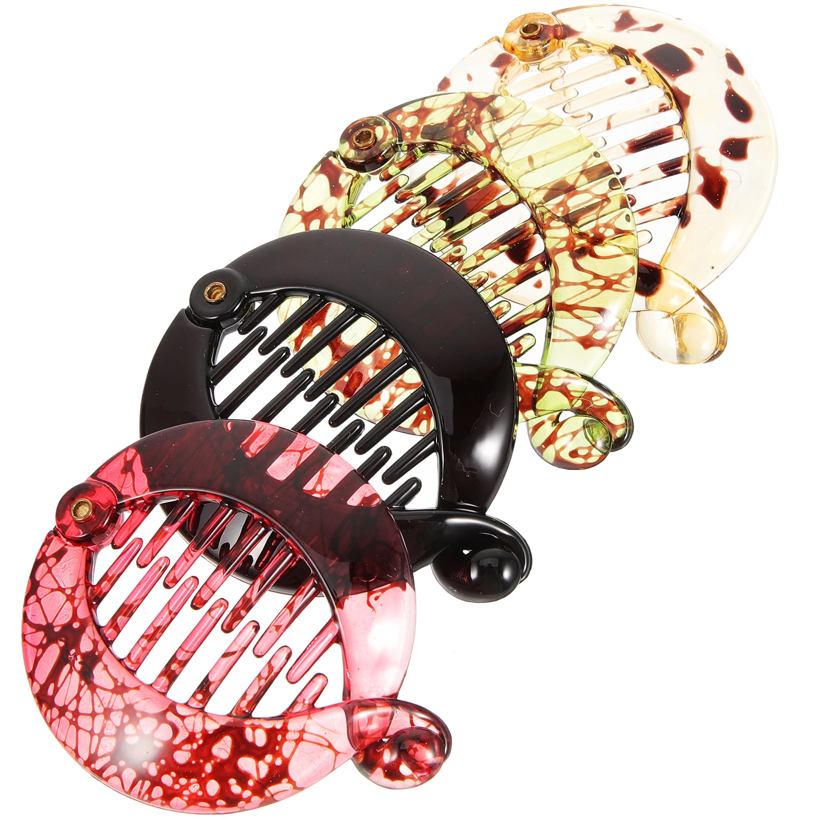 

4pcs Banana Hair Clips for Women Strong Hold Ponytail Holder Vintage Round Flat Hair Accessories Durable Plastic Headdress