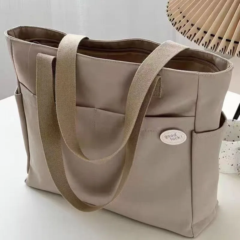 Japan Canvas Tote Bag Zipper Leisure Art Student Oxford Cloth Commute Thickened Handbag Single Shoulder Bag Mobile Phone ID Bag