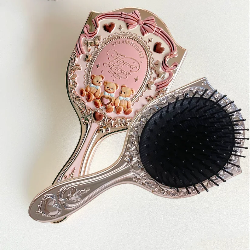 Flower Knows 9th Anniversary 4 Pcs Makeup Set Desktop Vanity Mirror Paddle Brush Air Cushion Comb Brush Holder Blush Brush