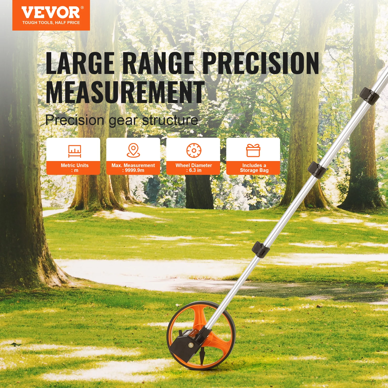 VEVOR Measuring Wheel Telescoping Measure Wheel Measurement 0-9,999m with Back Bag Suitable for Lawn/Hard/Wood Road Measuring