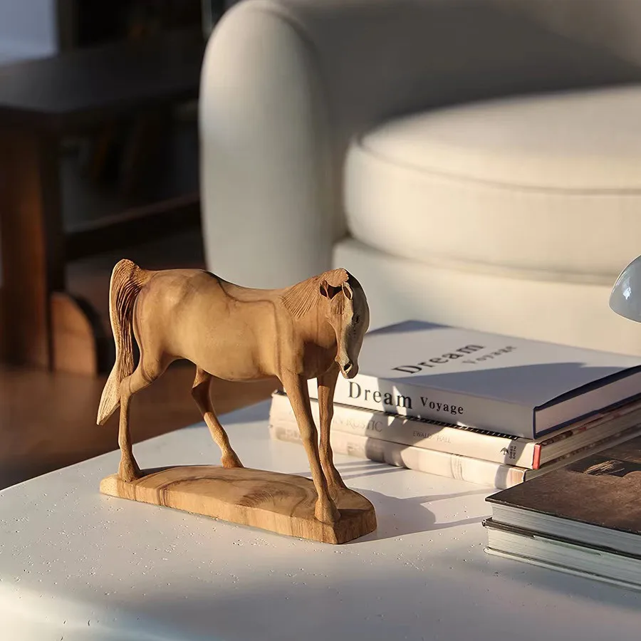 

Model room living room artwork retro style hand-carved wooden horse ornament high-end home decoration softdecoration