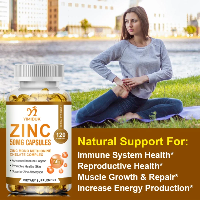 Zinc 50mg Supplement 120 Vegetarian Capsules, Zinc Highly Absorbable Supplements for Immune Support System