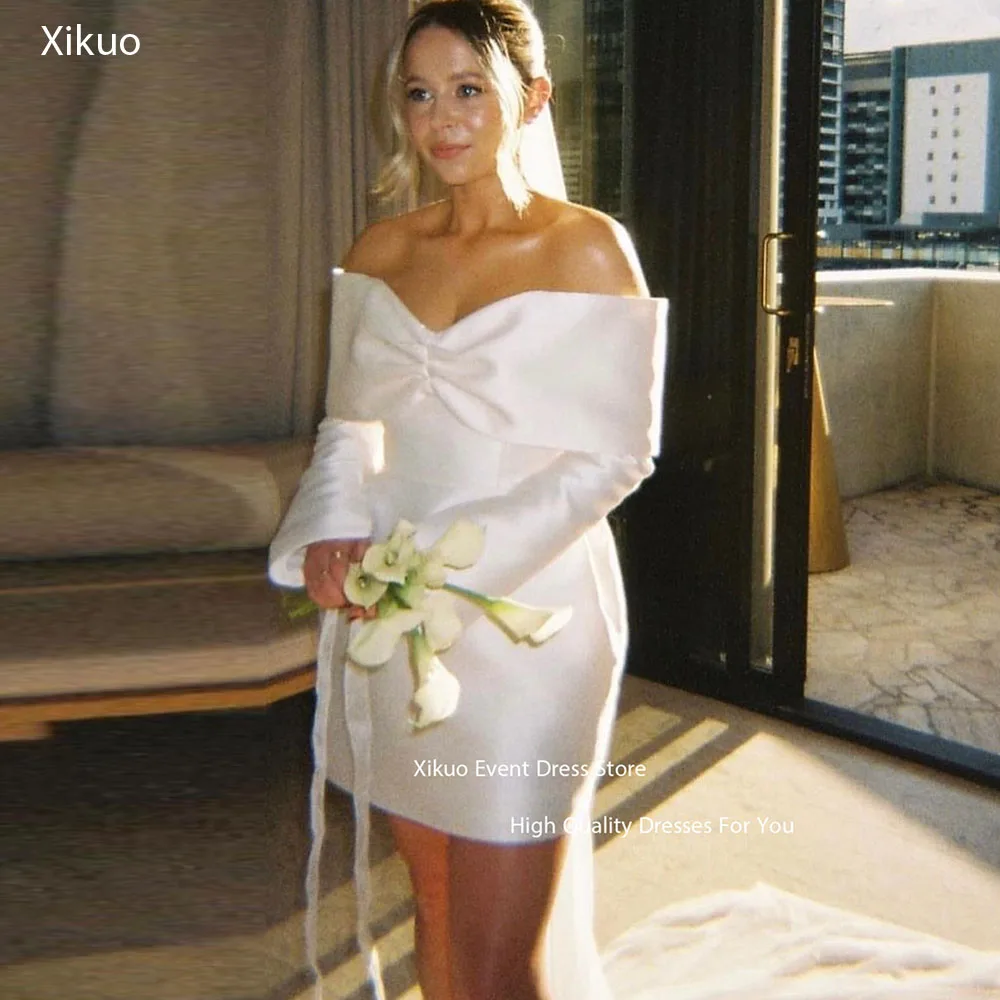 فساتين زفاف Xikuo بدون أكتاف مدنية أنيقة بفيونكة فساتين سهرة بسيطة الطول رداء De Soiree De Mariage مخصص