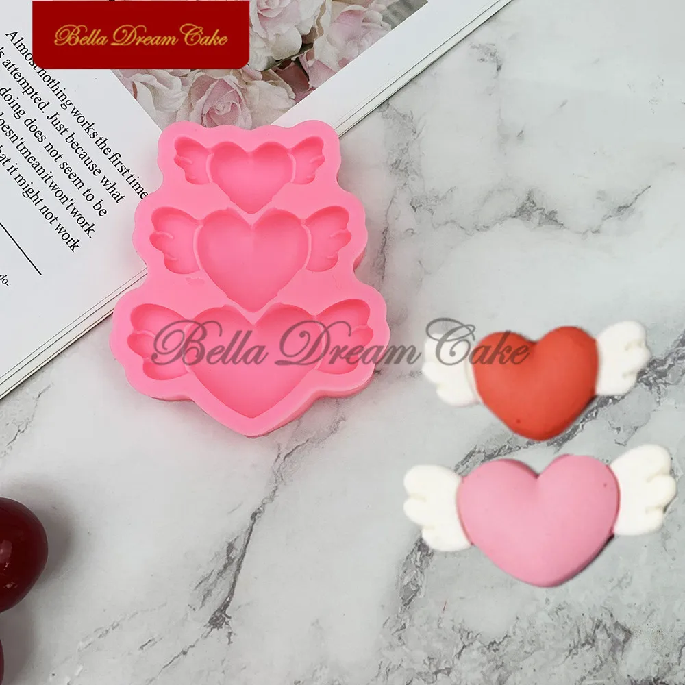 Flying Heart Wings Design Silicone Mold Valentine\'s Day DIY Fondant Biscuits Mould Cake Decorating Tools Baking Accessories