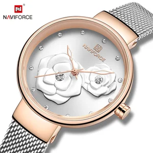 Naviforce Women's Pulse Clock, luxury brand, steel mesh, waterproof, ladies, flower, quartz, female, for girl 10 Main Sales Naviforce Female - №6