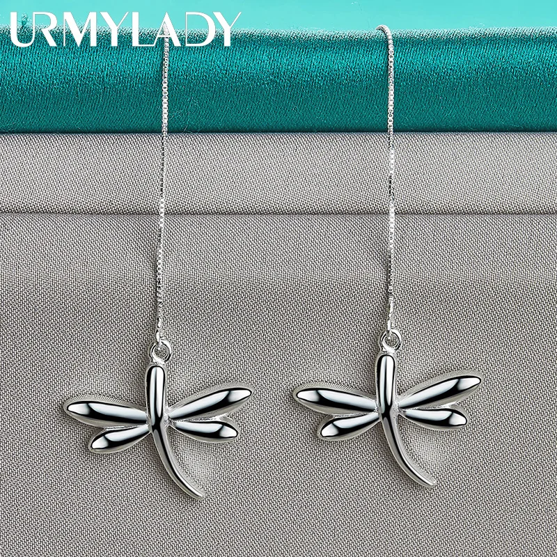 URMYLADY 925 Sterling Silver Dragonfly Ear Line Kolczyki dla kobiet Wedding Party Fashion Charm Biżuteria — zdjęcie 6